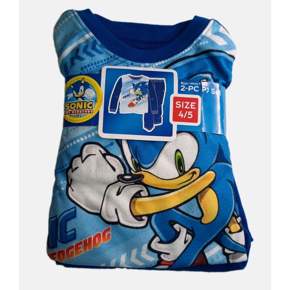 SONIC THE HEDGEHOG Boys 2-Piece FLANNEL  Pajama Set. Size 4/5. CUTE!  (P0002)
